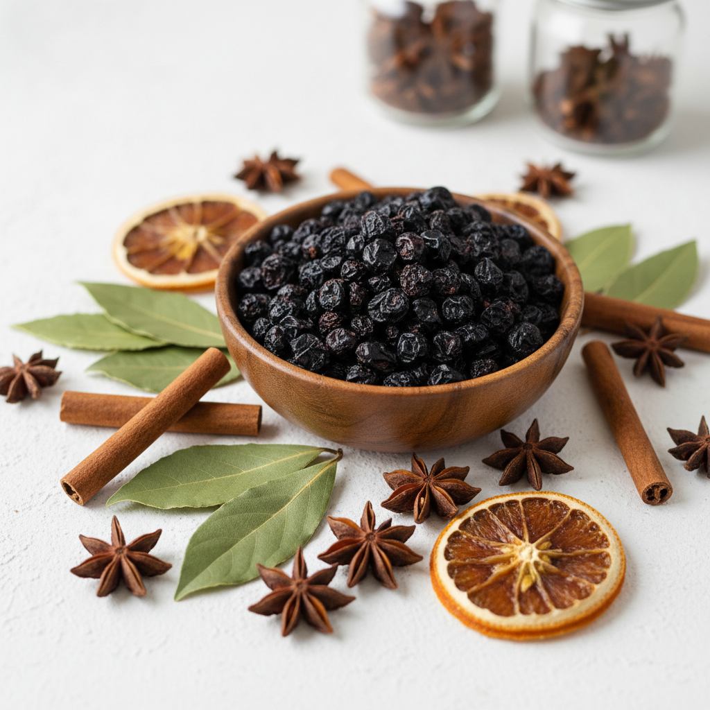 DIY Elderberry Syrup Kit with elderberries, cinnamon, star anise, bay leaf, and orange
