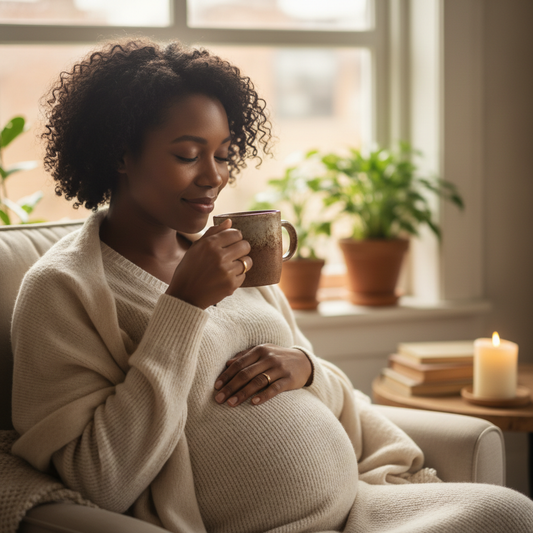 Pregnant woman of color enjoying The Portal tea
