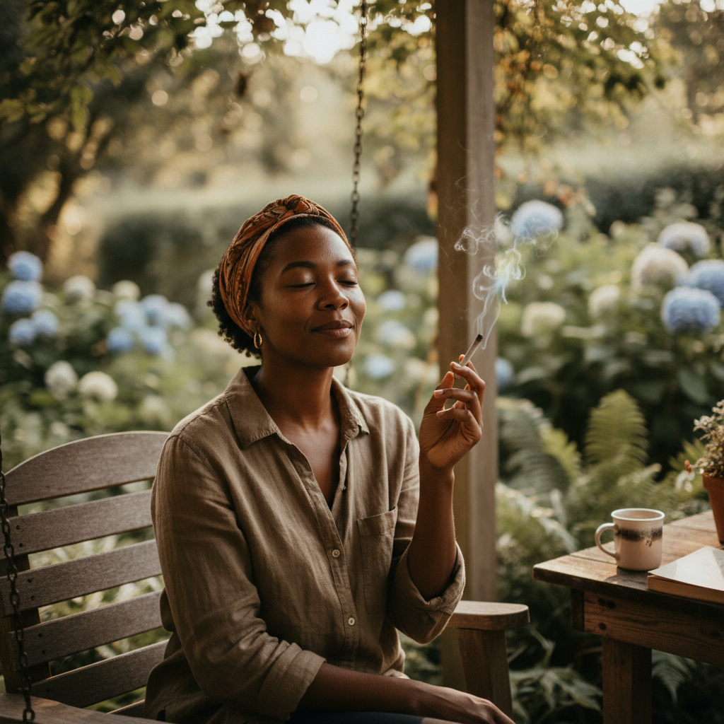 Realistic photo of woman enjoying The Release