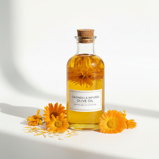 Calendula oil infused in extra virgin olive oil for hair and skin health